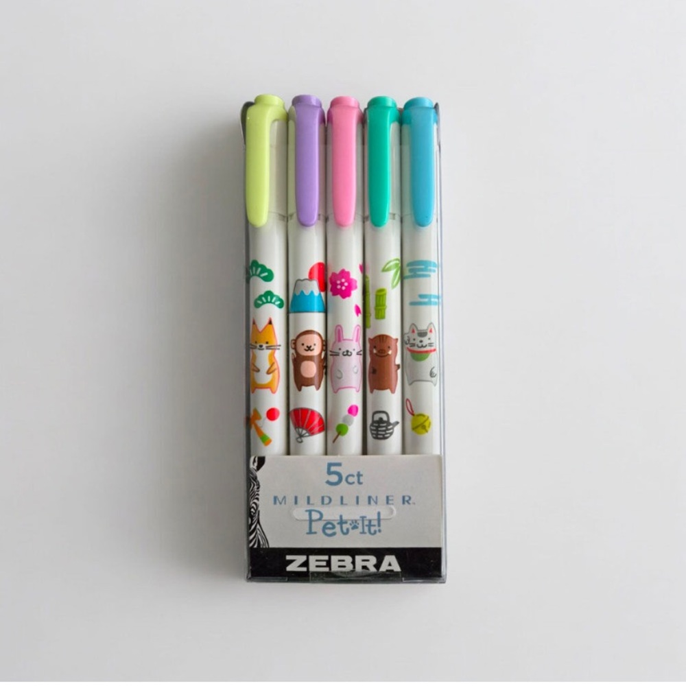 🛍️3/$10🛍️ Zebra Mildliner Pet-It! Pastel Highlighter Set, 5-Count